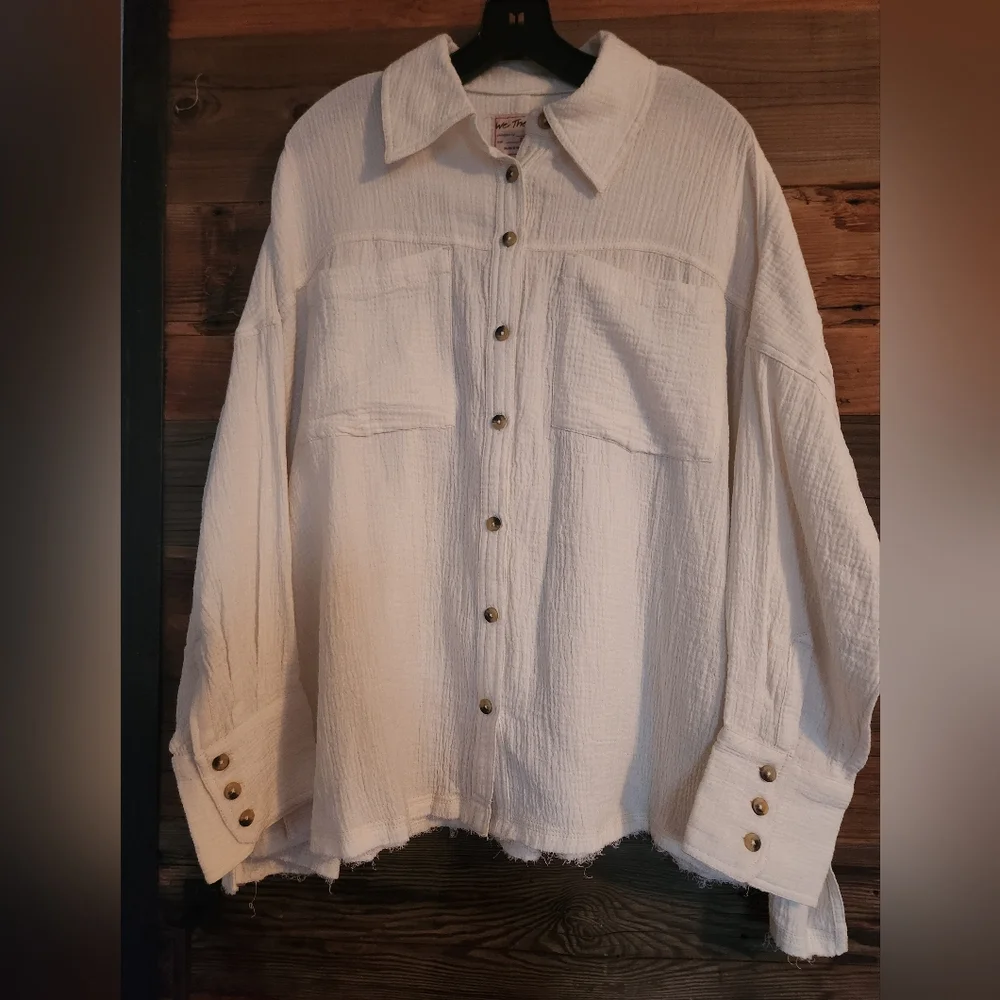 NWT XS FREE PEOPLE Women's Cardiff Cotton Long-Sleeve Shirt Tiny Stain See Above - Picture 4 of 4
